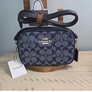 COACH Mini Jamie Camera Bag in Signature Chambray & Leather Denim Multi NWOT